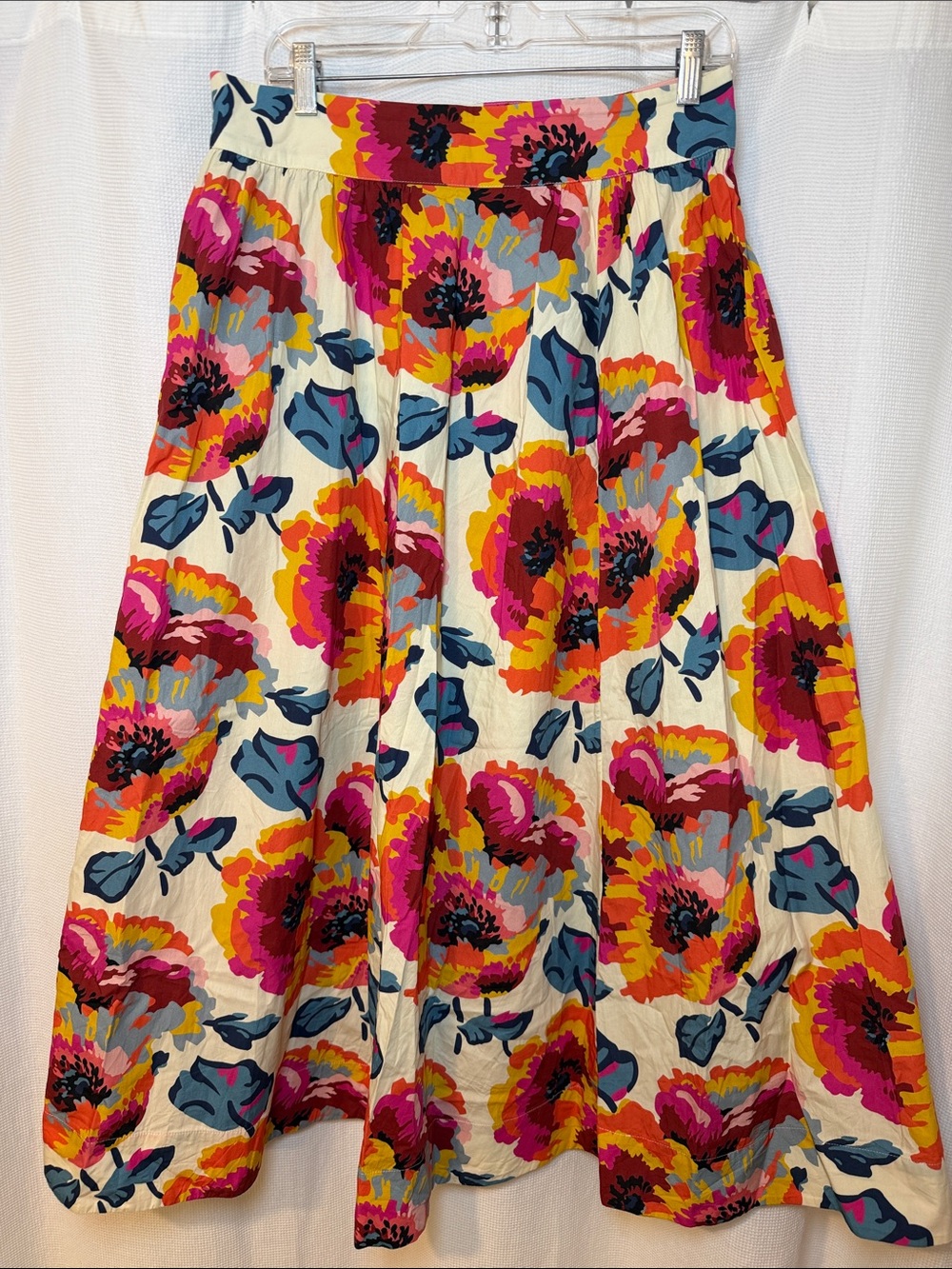 Sezane x Momoni Adrianna Floral Midi Skirt in Cream with Pink & Orange Blooms